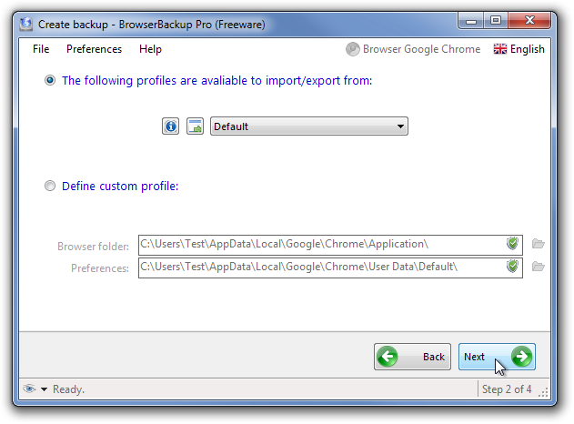 Skapa säkerhetskopia - BrowserBackup Pro (Freeware) - Källa