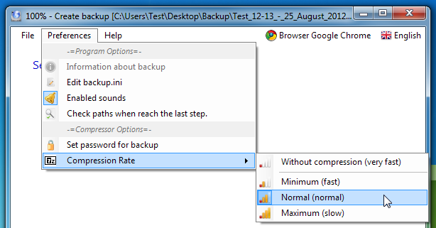 BrowserBackup-Einstellungen BrowserBackup-Einstellungen