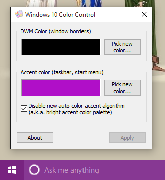 Windows 10 Color Control - Akzent aus