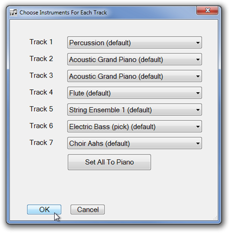 Kies instrumenten voor elke track