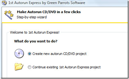 Erstellen Sie ein neues Autorun-CD-DVD-Projekt