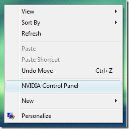 meniul contextual al panoului de control nvidia