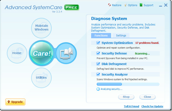 Advanced System Care -diagnoosijärjestelmä