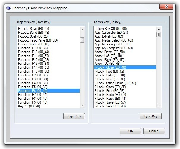 SharpKeys Aggiungi nuova mappatura chiave