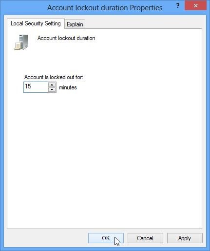 Konto lockout varighed Egenskaber