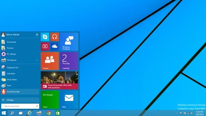 menu de démarrage Windows 10