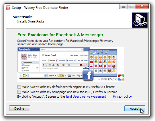 Instalação - Barra de ferramentas do Weeny Free Duplicate Finder