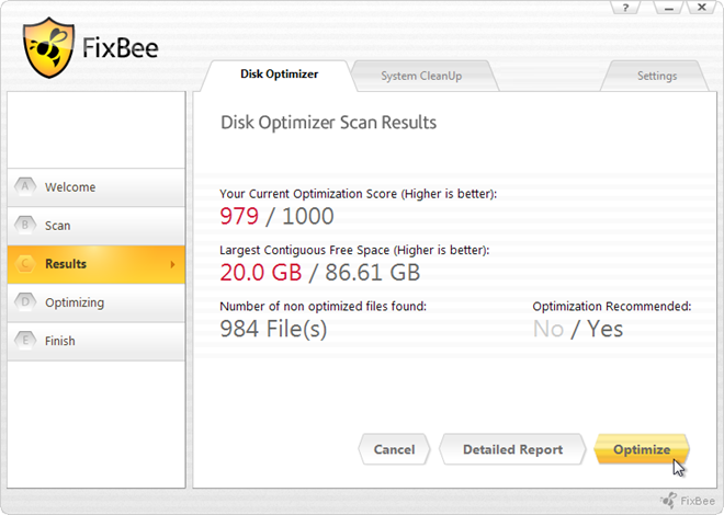 FixBee Disk Optimizer Udført