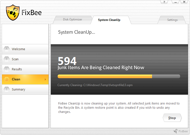 FixBee Disk Optimizer -puhdistus