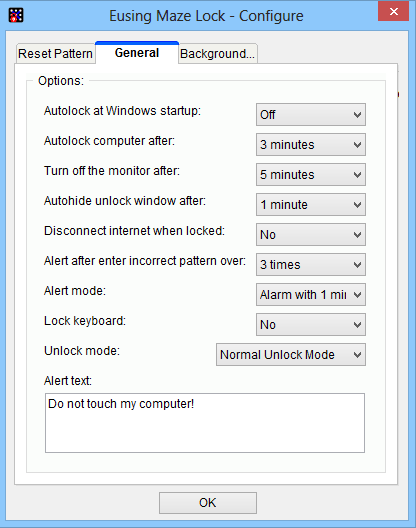 Eusing Maze Lock_Settings_General