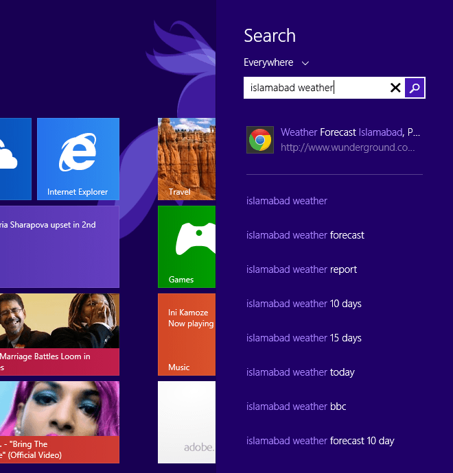 Windows 8.1 Smart Search - Islamabad Weather