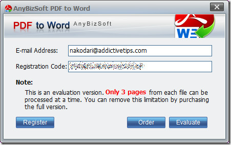 pdf to word - seri anahtarını girin