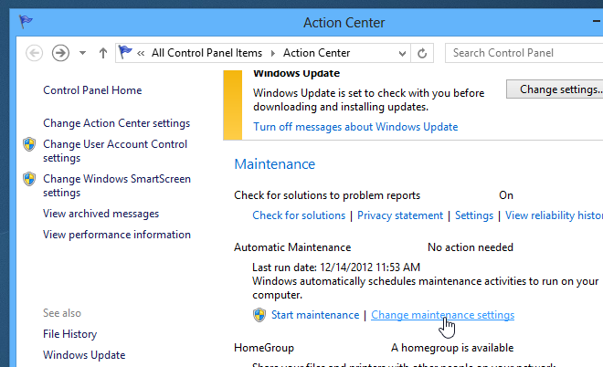 เปลี่ยนหรือปิดใช้งานการบำรุงรักษาปกติหรืออัตโนมัติใน Windows 8_Step_2