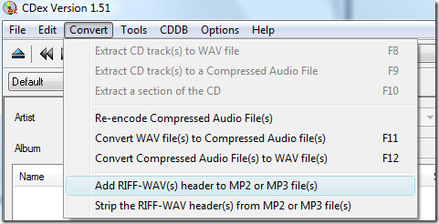 aggiungi l'intestazione riff-wav ai file mp2 o mp3