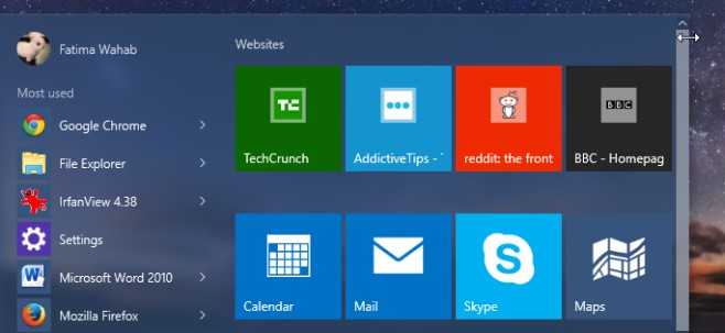 win10-startmenu الارتفاع الممكن تغليفها