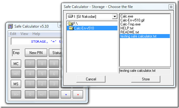 calculadora segura adicionando arquivo