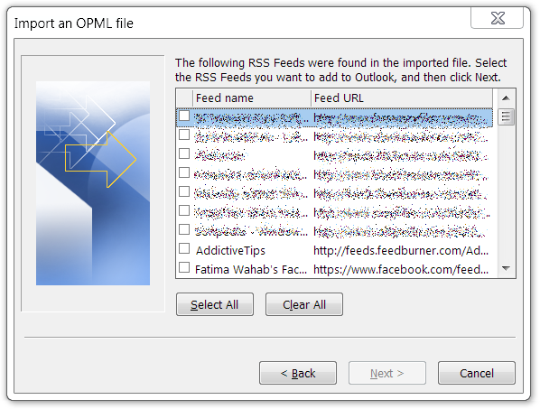 Importa un file OPML