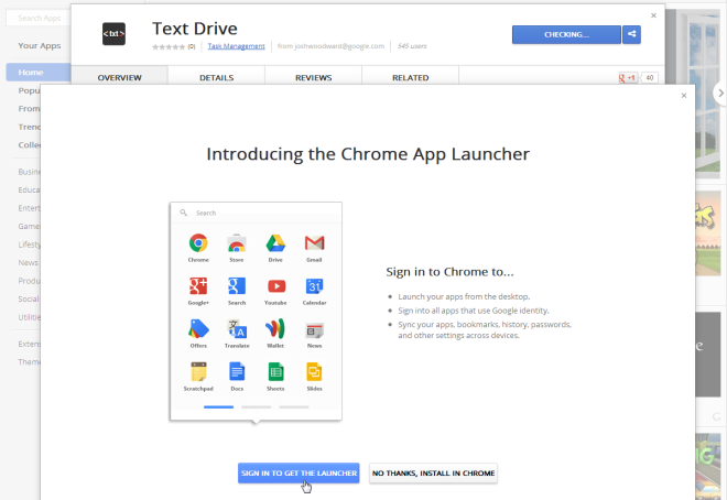 TextDrive du lanceur d'applications Chrome