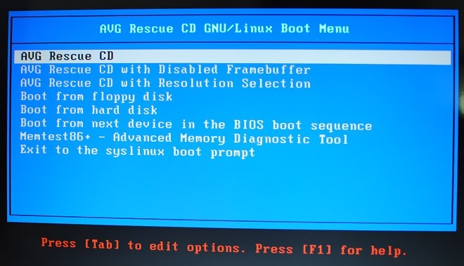 AVG Rescue--CD-Boot-Меню