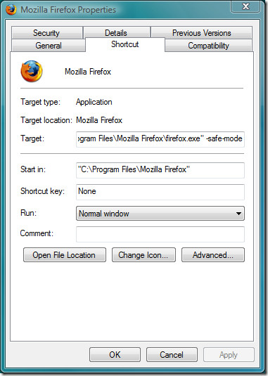 Propriedades do Mozilla Firefox