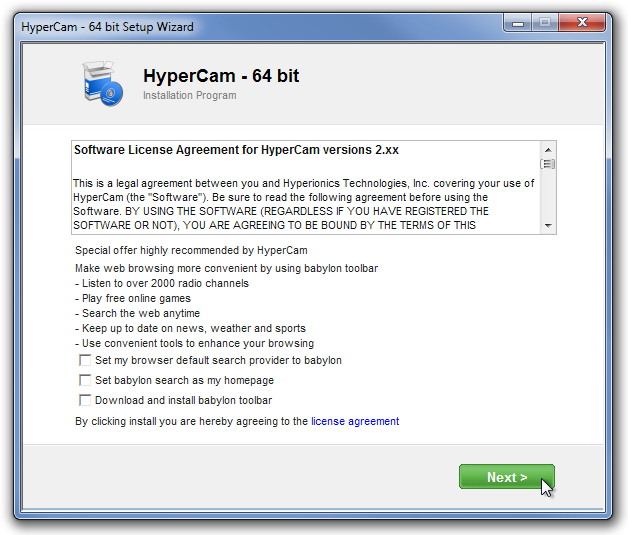 HyperCam - Assistente de instalação de 64 bits