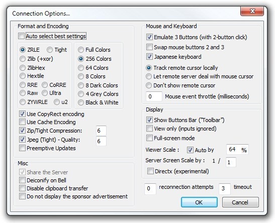 Options de connexion ...