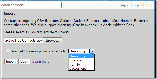 Importowanie kontaktów Gmaila