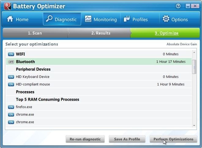 Battery Optimizer Optimalisatie hoofdvenster