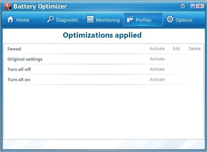 Battery Optimizer Hoofdvensterprofielen