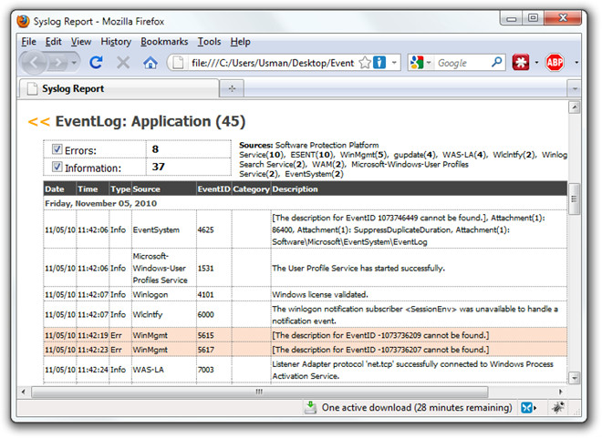 Raport Syslog - Mozilla Firefox