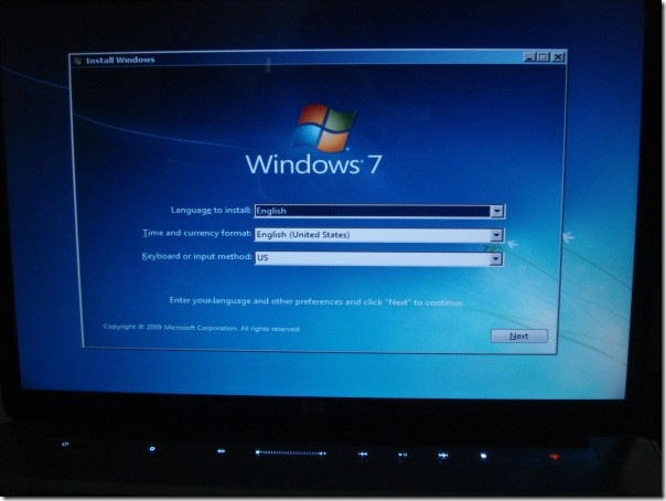 Windows 7 ecran de instalare - boot