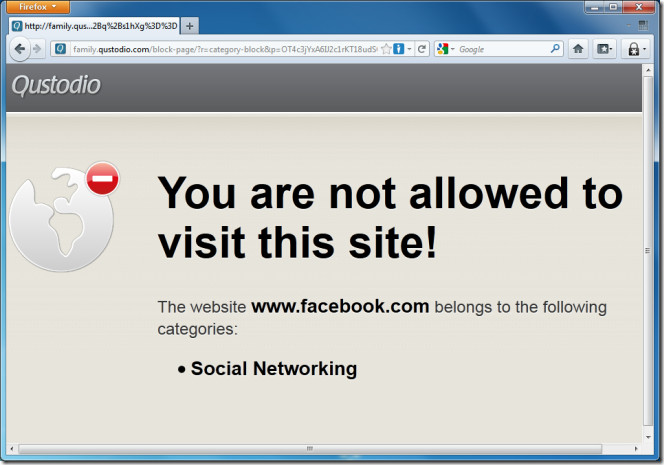 Qustodio blockiert Facebook
