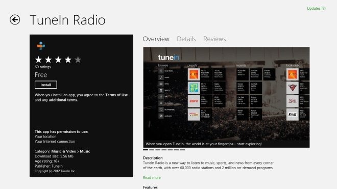 TuneIn Store-sida