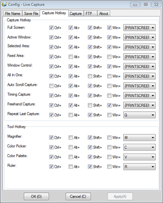 Config - Live Capture - Sneltoetsen