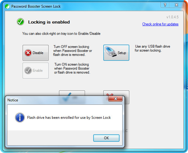 Заключване на екрана за подсилване на парола - регистрирано USB флаш устройство