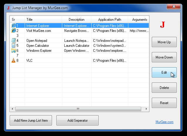 Jump List Manager de MurGee.com