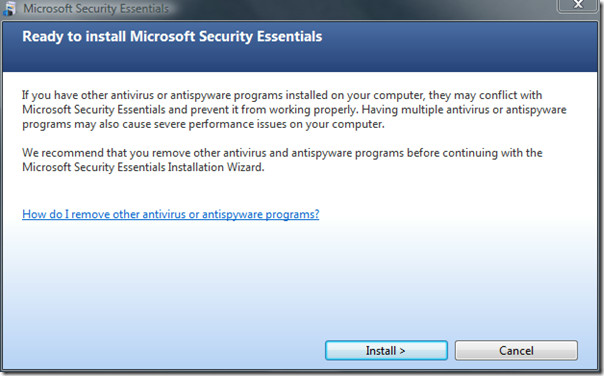 Microsoft Security Essentials-インストール準備完了