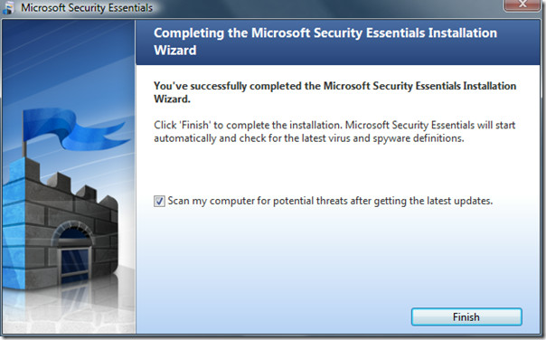 Microsoft Security Essentials-インストール完了