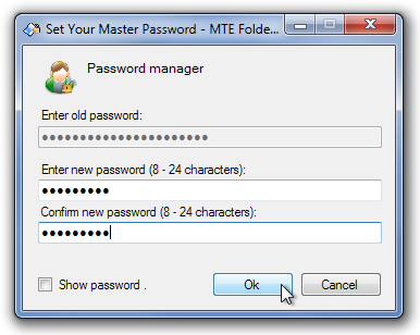 Imposta la tua password principale - MTE Folder Locker