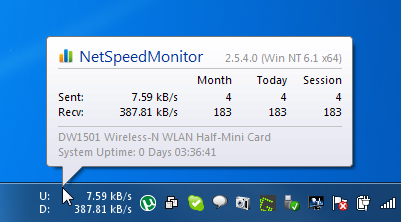 Hlavní panel NetSpeedMonitor