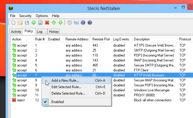 SterJo NetStalker_Policies