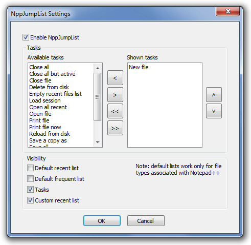 Configuración de NppJumpList