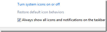 toujours afficher les icônes dans la barre des tâches de Windows 7