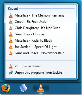 VLC Jumplist Windows 7