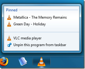 Pinned Music VLC Aktivitetsfält