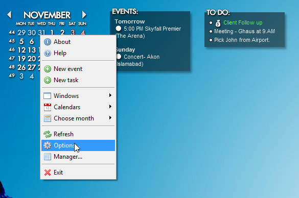 Rainlendar_Context Menu Rainlendar_Context Menu