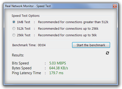 Real Network Monitor - Snelheidstest