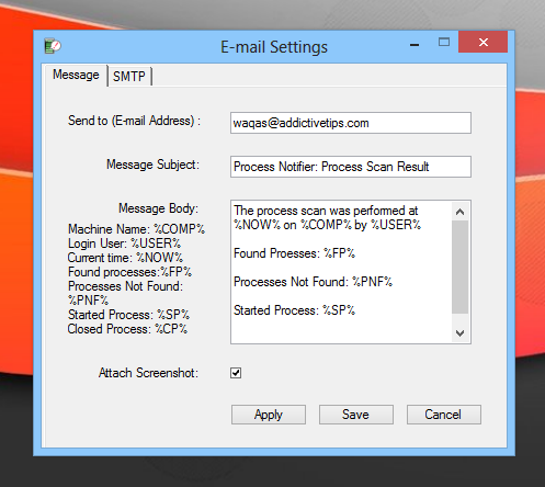 Process Notifier_Email Settings