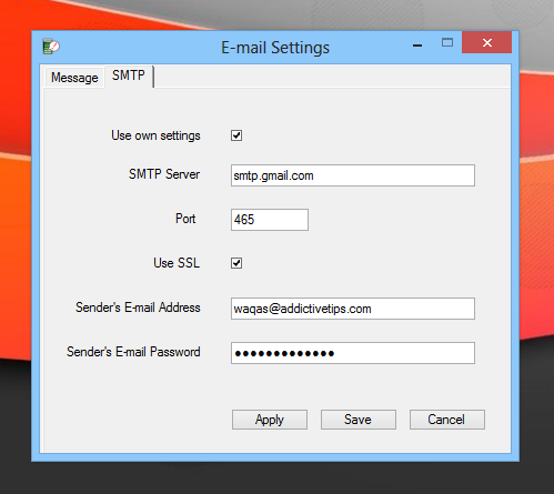 Process Notifier_Email Settings_SMTP