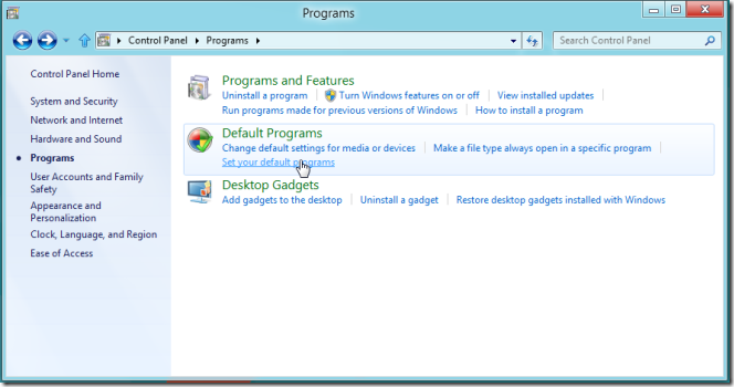 Programmes par défaut de Windows 8